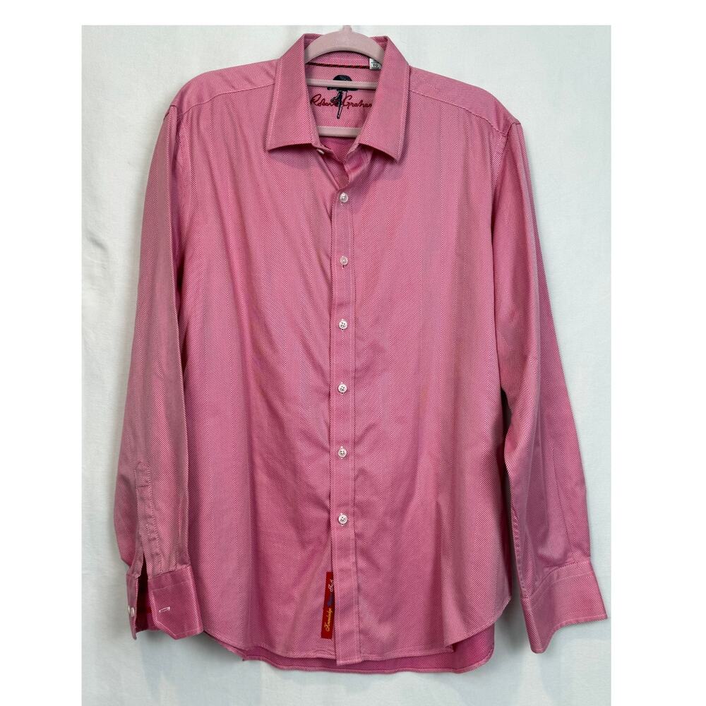 Robert Graham Classic Fit Shirt XL Pink Herringbone 100% Cotton
